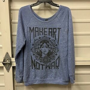 OBEY "MAKE ART NOT WAR" Graphic Sweatshirt Blue Raglan Sleeve Size M